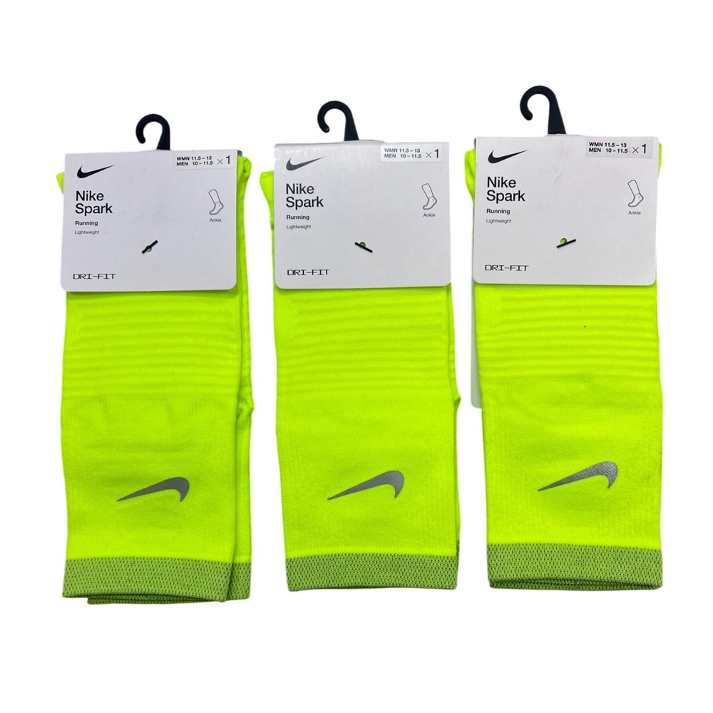 3 Nike Spark Lightweight Ankle Running Socks‎ Neon Yellow M 10-11.5 W 11.5-13